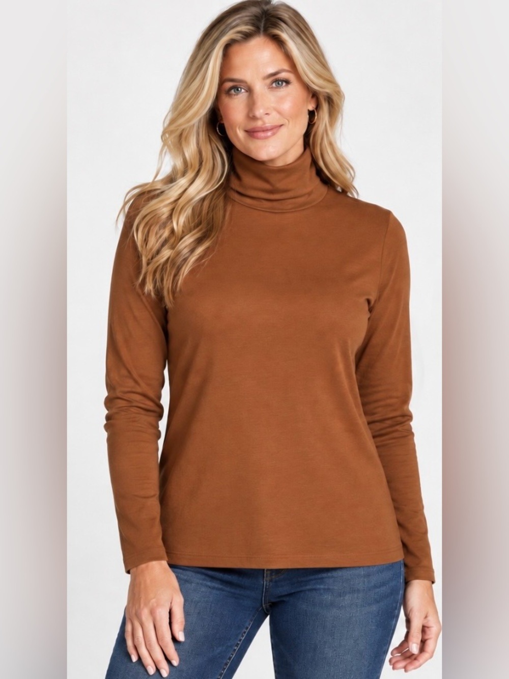 LANDSEND Women’s Tall Shaped Turtleneck Tee Shirt 100% Supima Cotton